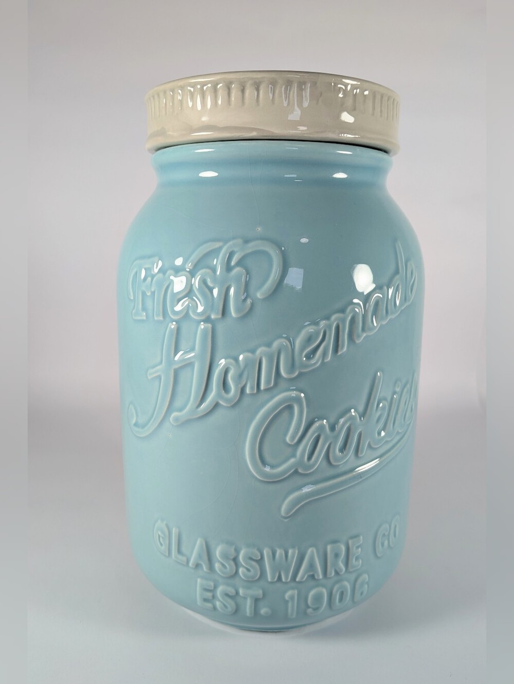 Ceramic Cookie Jar - Light Blue with Cream Airyhight Lid